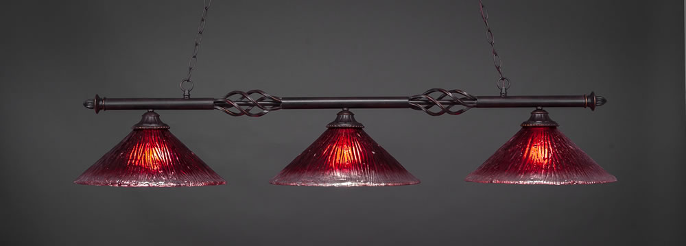 Eleganté 3 Light Billiard Light Shown In Dark Granite Finish With 16" Raspberry Crystal Glass