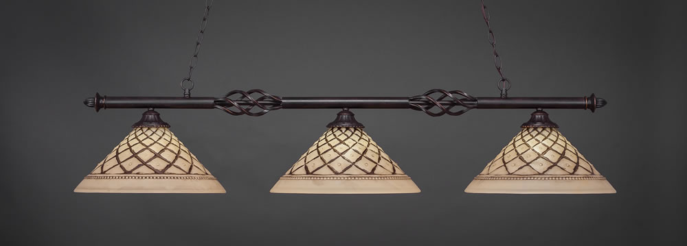 Eleganté 3 Light Billiard Light Shown In Dark Granite Finish With 16" Chocolate Icing Glass