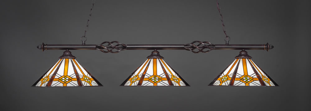 Eleganté 3 Light Billiard Light Shown In Dark Granite Finish With 16" Hampton Tiffany Glass