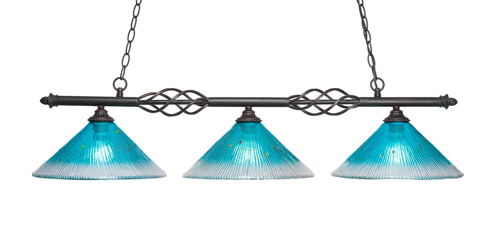 Eleganté 3 Light Island Light With 12" Teal Crystal Glass