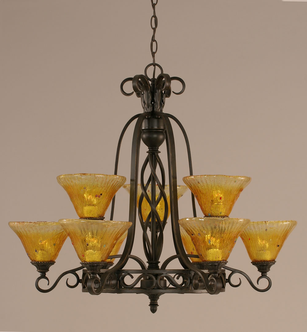 Eleganté 9 Light Chandelier Shown In Dark Granite Finish With 7" Gold Champagne Crystal Glass