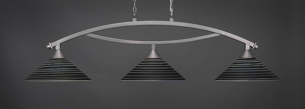 Bow 3 Light Billiard Light Shown In Brushed Nickel Finish With 16" Charcoal Spiral Glass