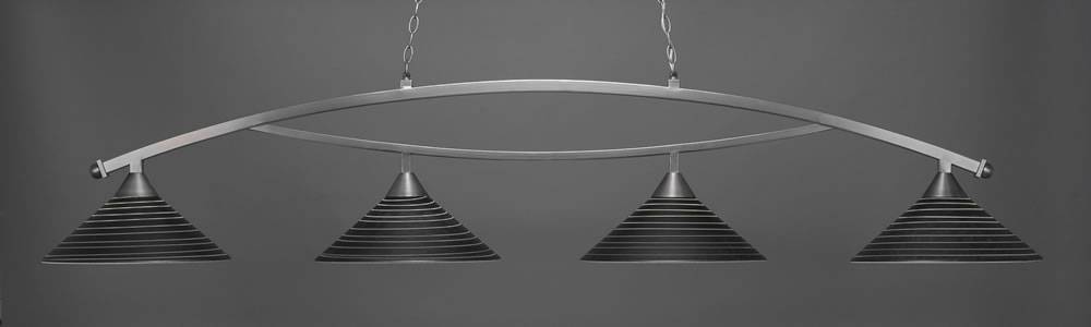 Bow 4 Light Billiard Light Shown In Brushed Nickel Finish With 16" Charcoal Spiral Glass