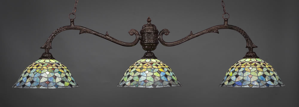 Octopus 3 Light Bar Shown In Bronze Finish With 16" Crescent Tiffany Glass