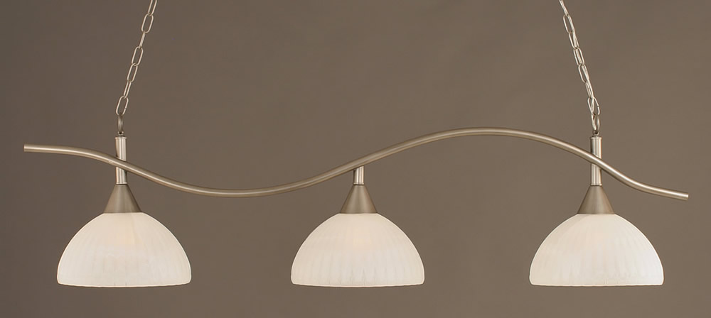 Swoop 3 Light Billiard Light Shown In Brushed Nickel Finish With 14" Alabaster Pumpkin Glass