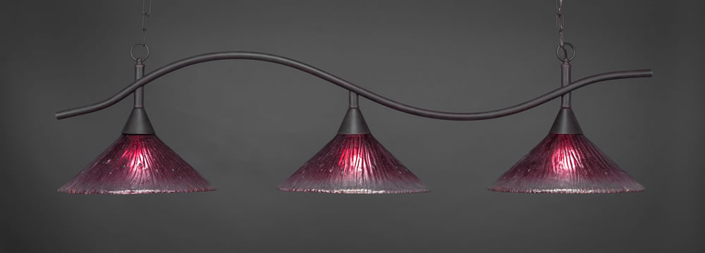 Swoop 3 Light Billiard Light Shown In Dark Granite Finish With 16" Wine Crystal Glass