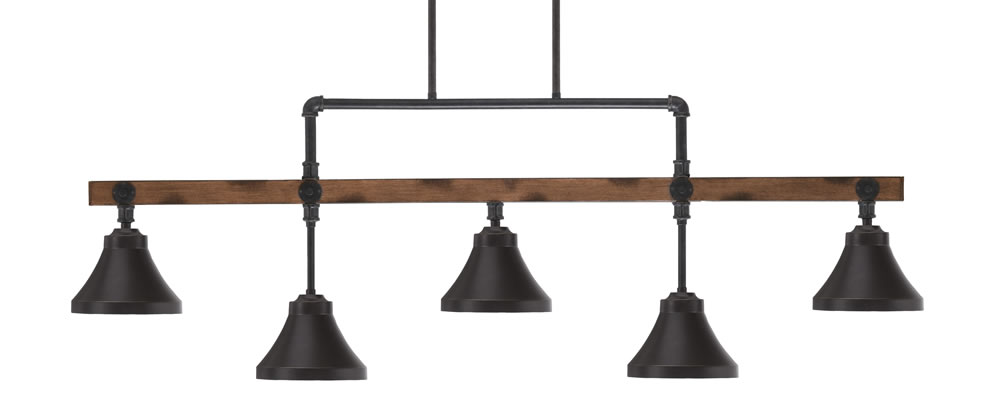 Portland 5 Light Bar Shown In Painted Wood-look Metal & Dark Granite Finish With 7" Dark Granite Cone Metal Shades