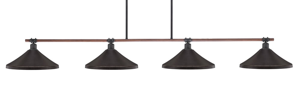 Blacksmith 4 Light Bar Shown In Painted Wood-look Metal & Dark Granite Finish With 14” Dark Granite Cone Metal Shades