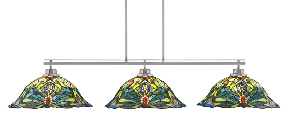 Odyssey 3 Light Bar, Round Fitter, Brushed Nickel Finish, 19" Kaleidoscope Art Glass