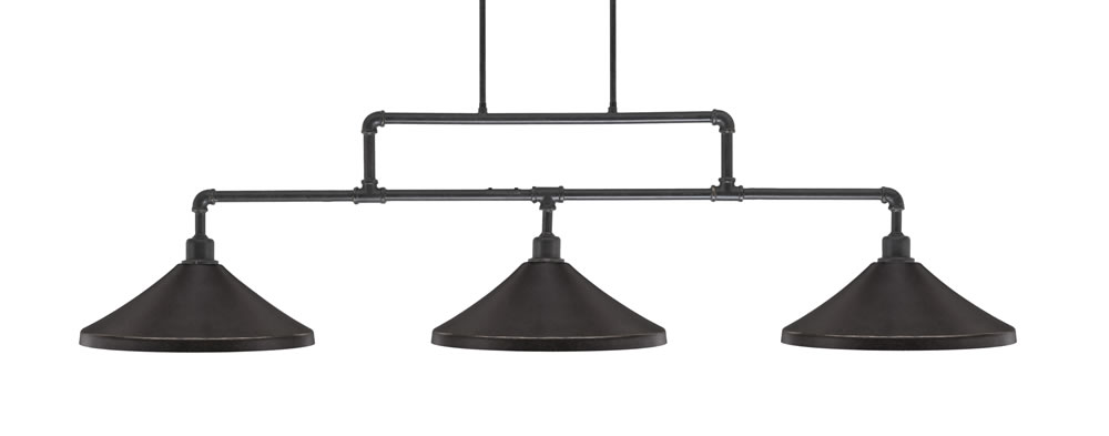 Vintage 3 Light Bar Shown In Dark Granite Finish With 14" Dark Granite Cone Metal Shades