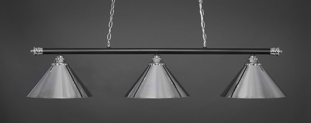 Oxford 3 Light Bar Shown In Chrome & Matte Black Finish With 14 Chrome Cone Metal Shades