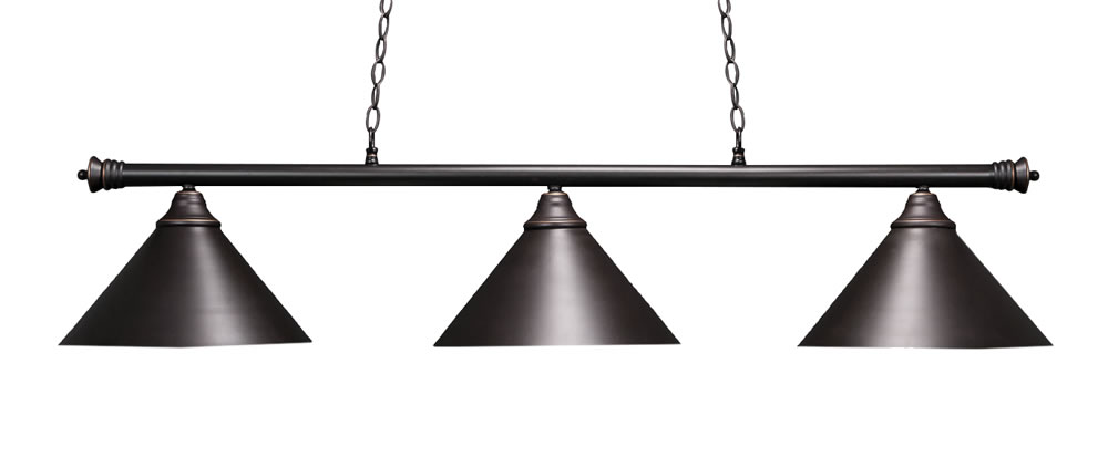 Oxford 3 Light Bar Shown In Dark Granite Finish With 14 Dark Granite Cone Metal Shades