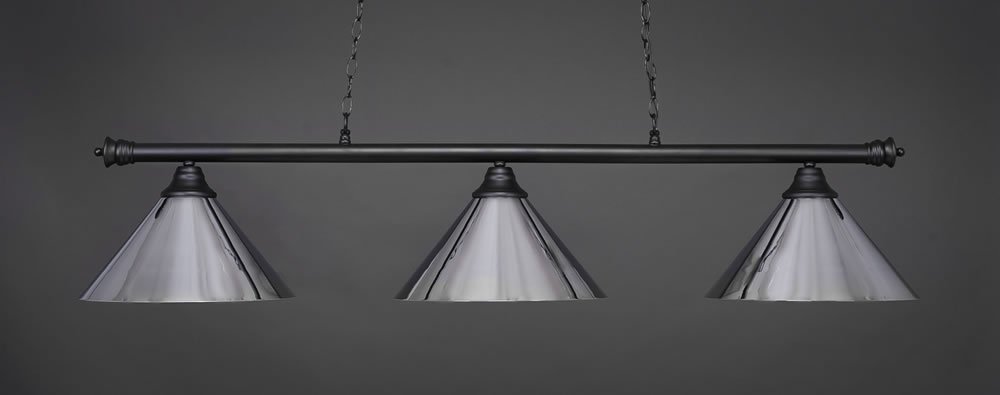 Oxford 3 Light Bar Shown In Matte Black Finish With 14 Chrome Cone Metal Shades
