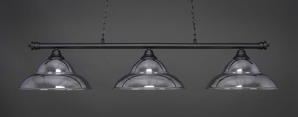 Oxford 3 Light Bar Shown In Matte Black Finish With 16" Chrome Double Bubble Metal Shades