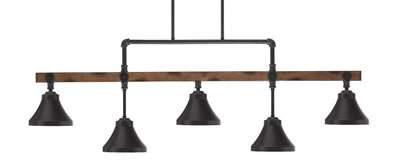 Portland 5 Light Bar Shown In Painted Wood-look Metal & Dark Granite Finish With 7" Dark Granite Cone Metal Shades