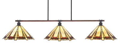 Blacksmith 3 Light Bar, Painted Wood-Look Metal & Dark Granite Finish, 16" Zion Art Glass