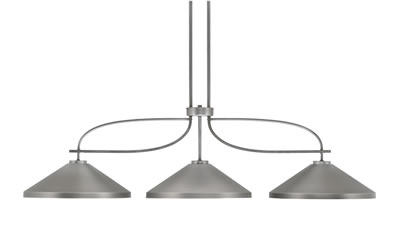 Monterey 3 Light Bar Shown In Graphite & Painted Distressed Wood-look Metal Finish With 14" Graphite Cone Metal Shades