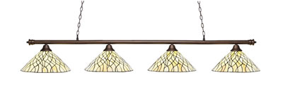 Oxford 4 Light Bar Shown In Bronze Finish With 16" Sandhill Art Glass