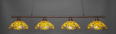 Oxford 4 Light Bar Shown In Bronze Finish With 16" Amber Dragonfly Art Glass