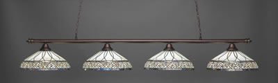 Oxford 4 Light Bar Shown In Bronze Finish With 16" Royal Merlot Art Glass