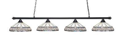 Oxford 4 Light Bar Shown In Matte Black Finish With 16" Royal Merlot Art Glass