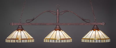 Scroll 3 Light Bar Shown In Bronze Finish With 15" Honey & Brown Mission Art Glass