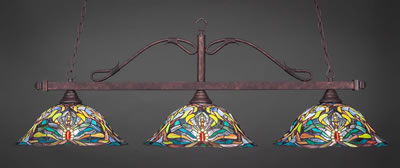 Scroll 3 Light Bar Shown In Bronze Finish With 19" Kaleidoscope Art Glass