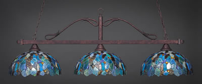 Scroll 3 Light Bar Shown In Bronze Finish With 16" Blue Mosaic Art Glass