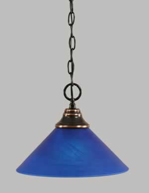 Chain Hung Pendant Shown In Black Copper Finish With 12" Charcoal Spiral Glass