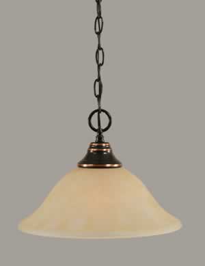 Chain Hung Pendant Shown In Black Copper Finish With 12" Amber Marble Glass