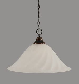 Chain Hung Pendant Shown In Black Copper Finish With 20" White Alabaster Swirl Glass