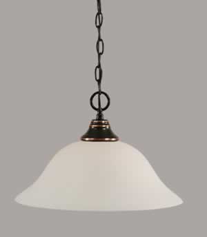 Chain Hung Pendant Shown In Black Copper Finish With 16" White Linen Glass