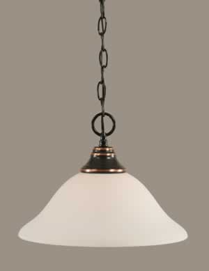 Chain Hung Pendant Shown In Black Copper Finish With 12" White Linen Glass