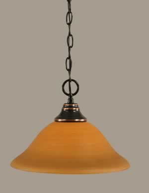 Chain Hung Pendant Shown In Black Copper Finish With 12" Cayenne Linen Glass
