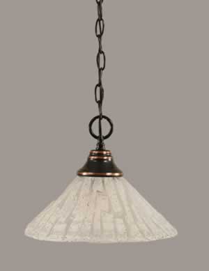 Chain Hung Pendant Shown In Black Copper Finish With 12" Italian Ice Glass