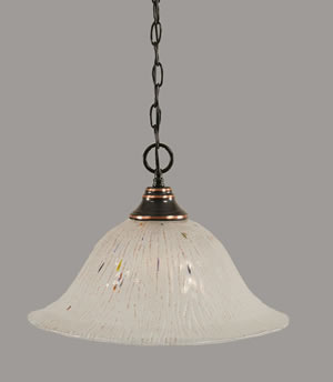 Chain Hung Pendant Shown In Black Copper Finish With 17" Frosted Crystal Glass