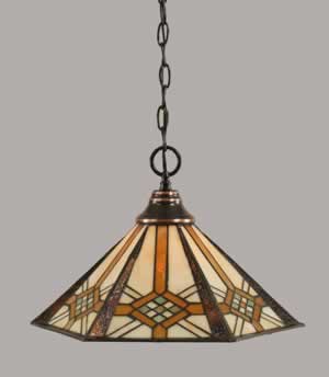 Chain Hung Pendant Shown In Black Copper Finish With 16" Hampton Tiffany Glass