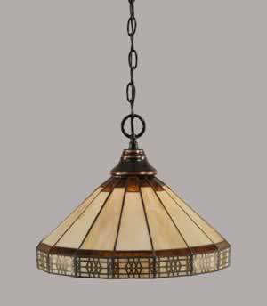 Chain Hung Pendant Shown In Black Copper Finish With 15" Honey & Brown Mission Tiffany Glass