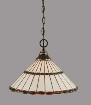 Chain Hung Pendant Shown In Black Copper Finish With 15.5" Honey Glass & Amber Brown Jewels Tiffany Glass