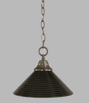 Chain Hung Pendant Shown In Brushed Nickel Finish With 12" Charcoal Spiral Glass