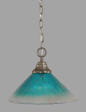 Chain Hung Pendant Shown In Brushed Nickel Finish With 12" Teal Crystal Glass