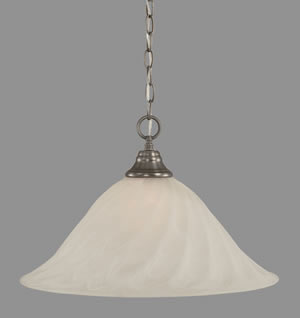 Chain Hung Pendant Shown In Brushed Nickel Finish With 20" White Alabaster Swirl Glass