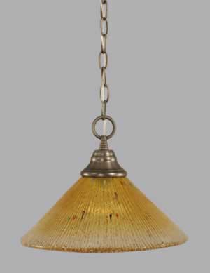 Chain Hung Pendant Shown In Brushed Nickel Finish With 12" Gold Champagne Crystal Glass