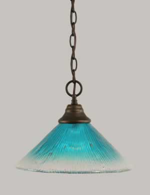 Chain Hung Pendant Shown In Bronze Finish With 12" Teal Crystal Glass