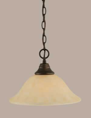 Chain Hung Pendant Shown In Bronze Finish With 12" Amber Marble Glass