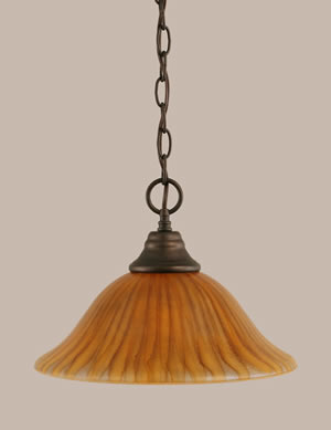 Chain Hung Pendant Shown In Bronze Finish With 12" Tiger Glass
