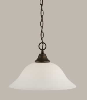 Chain Hung Pendant Shown In Bronze Finish With 16" White Linen Glass