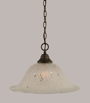 Chain Hung Pendant Shown In Bronze Finish With 17" Frosted Crystal Glass