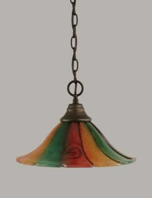 Chain Hung Pendant Shown In Bronze Finish With 14" Mardi Gras Glass