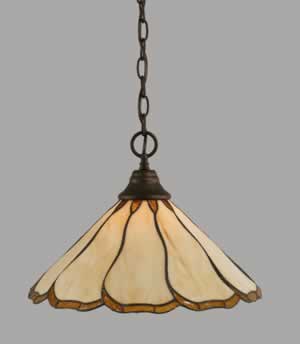 Chain Hung Pendant Shown In Bronze Finish With 16" Honey & Brown Flair Tiffany Glass